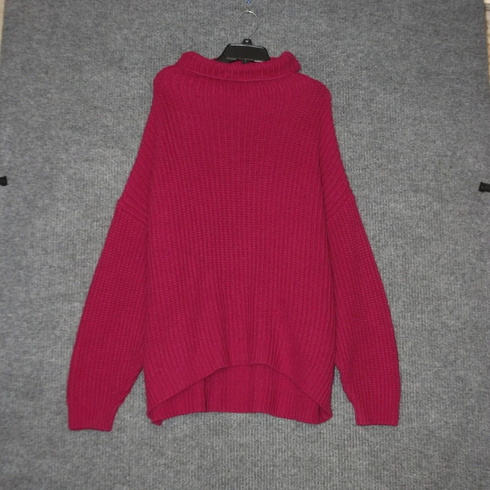 Free People Swim Too Deep Sweater Womens M Pink Oversized Ribbed Mock Neck Tunic